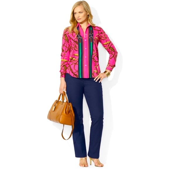 RALPH LAUREN Rare Pink Equestrian Horse Bit Stirrup Beautiful Luxury Blouse Sm - Picture 8 of 15